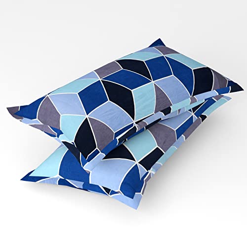 Image of HOMEKART 3D Printed 144 Tc Microfiber Double Bedsheet with 2 King Size Pillow Covers Breathable | Wrinklfree | Summer | Topsheet (Blue & Black Cricle Print, 90 x 90 Inches)