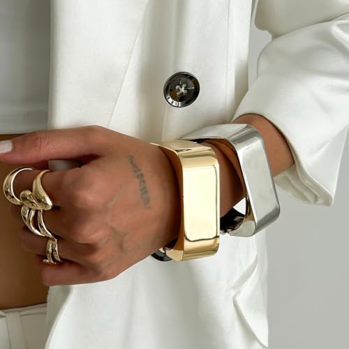 Chunky Silver Bangles for Women Non Tarnish Bracelets Simple Square Wide Cuff Bangle Trendy Jewelry for Women2