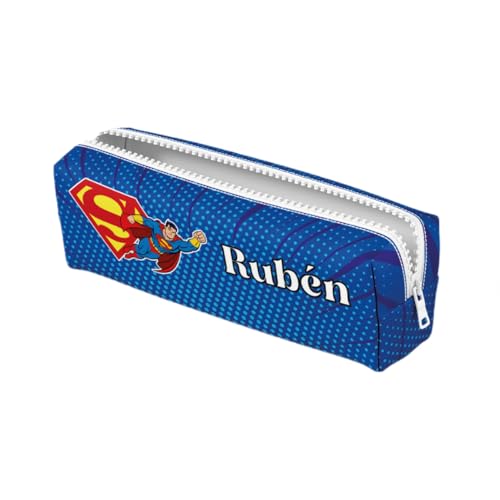 ZPUBLI+ Personalised School Cases with Names, Dates, Phrases etc. Basic Personalized Pencil Case for School with Original Drawings., Superman, 22 cm, Case