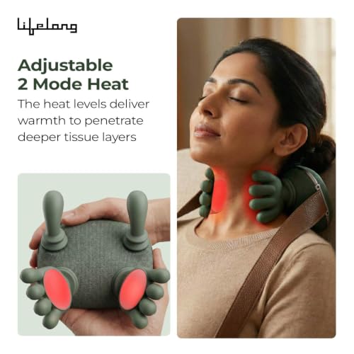 Image of Lifelong Cordless Neck Massage Machine for Body Pain | 4D Kneading Back Massager for Pain Relief and deep Tissue | Simulated Human Hand Design | Wireless, Portable & Ergonomic Design