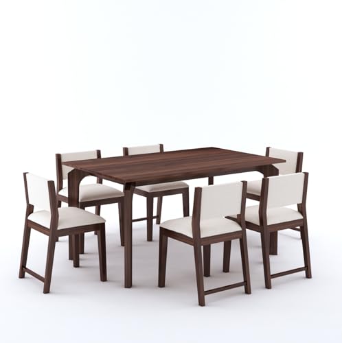 Image of MURALICRAFT Sheesham Wood 57 inch Dining Table 6 Seater | Six Seater Dinning Table Set with 6 Upholstered Dining Chairs | Table Top: Premium Sheesham Wood | Chair: Curved Design | Easy Assembly, Walnut