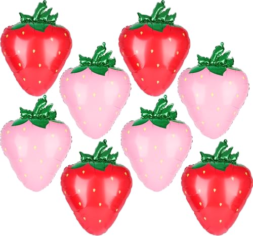 Image of Kriyokiaa 8 PCS Strawberry Balloons, 28 inch Berry First Foil Balloon Shortcake Birthday Decor Perfect for Strawberry Birthday Party, Baby Shower Decorations