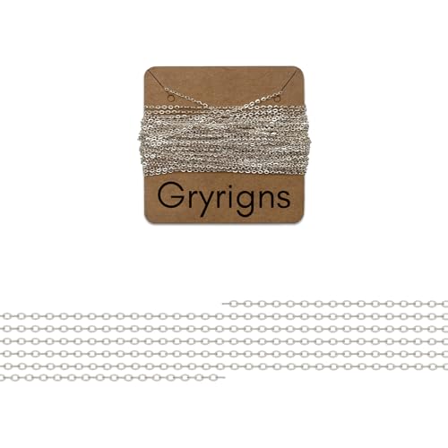 Image of Gryrigns 3Feet 1.1mm 925 Sterling Silver Flat Cable Chain Link Bulk for DIY Craft Jewelry Making (1.19 Grams)