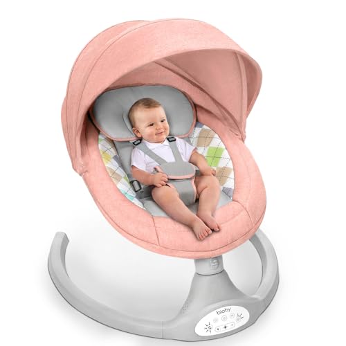 Bioby Baby Swings for Infants Outdoors Portable Baby Swing and Bouncer Newborn Electric Baby Rocker Infant to Toddler Remote Control Bluetooth Pink