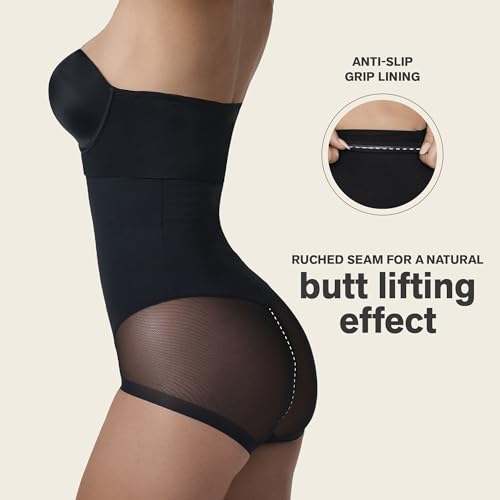 Image of Leonisa Extra High Waisted Tummy Control Underwear - Thong, Sheer Bottom, Shaper Shorts, Butt Lifting Shapewear for Women