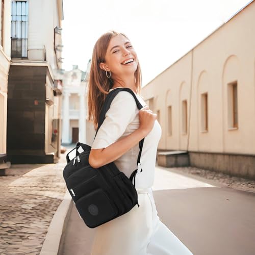 Image of Sisipoet Mini Backpack for Women, 2pcs Small Backpack for Ladies Bookbag Purse for Women with Handy Wallet and Luggage Strap, Black