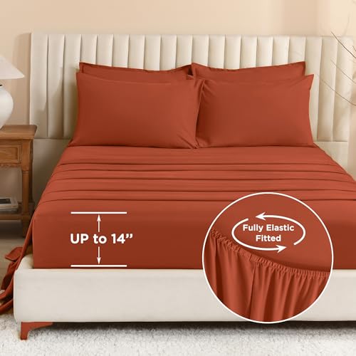 Image of Litanika Burnt Orange Comforter King Size Set - 7 Pieces Terracotta Bed in a Bag King Bedding Comforter Sets, Plain Lightweight Bed Set with Comforter, Sheets, Pillowcases & Shams