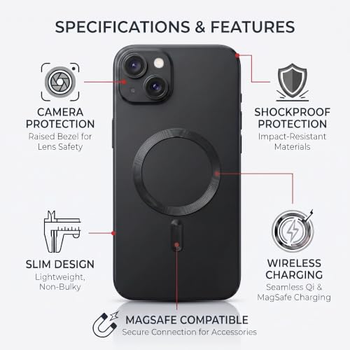 Image of amazon basics Premium Mag-Safe Case for iPhone 14 Plus | Shockproof & Anti-Scratch Cover | Soft Silicone with Wireless Charging | Camera Lens Guard - Black