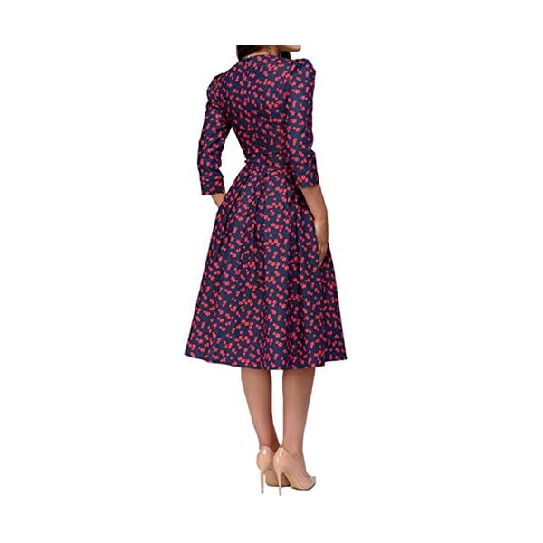 Simple-Flavor-Womens-Floral-Vintage-Dress-Elegant-Midi-Evening-Dress-34-Sleeves Simple Flavor Women's Floral Vintage Dress Elegant Midi Evening Dress 3/4 Sleeves (Red, M)