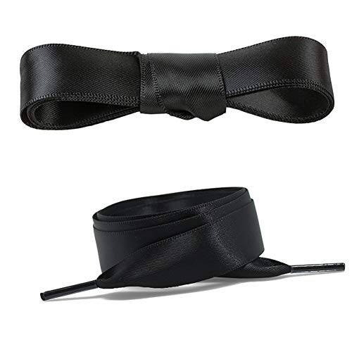 Junlic Cordones de Cinta de Satén, [3 Pares] Cordones de Lazo Raso Zapatillas Cinta Anchos Planos de Satén de Seda Cordones para Zapatos - Anchura 13 mm Negro