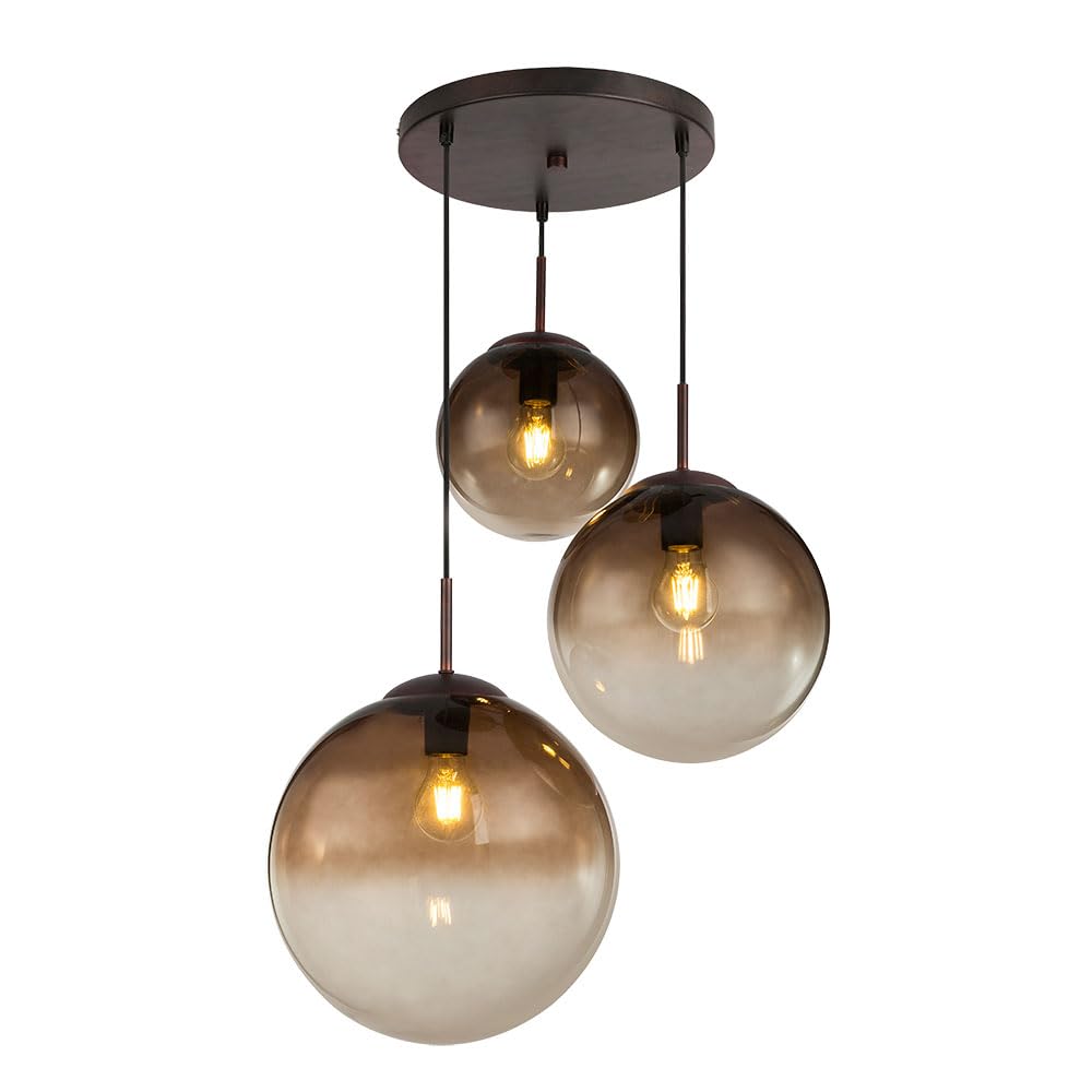 Decken Pendel Lampe amber Glas Kugel Wohn Zimmer Hänge Leuchte braun im Set inkl. LED Leuchtmittel