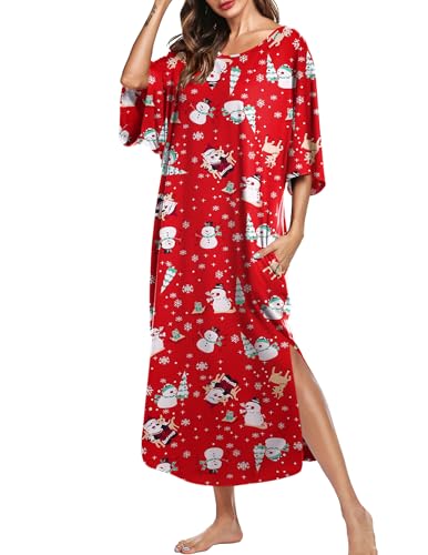 Image of Ekouaer Women's Nightgown Short Sleeve Sleepshirt Long Loungewear Casual Maxi Lounge Dress House Dresses with Pockets