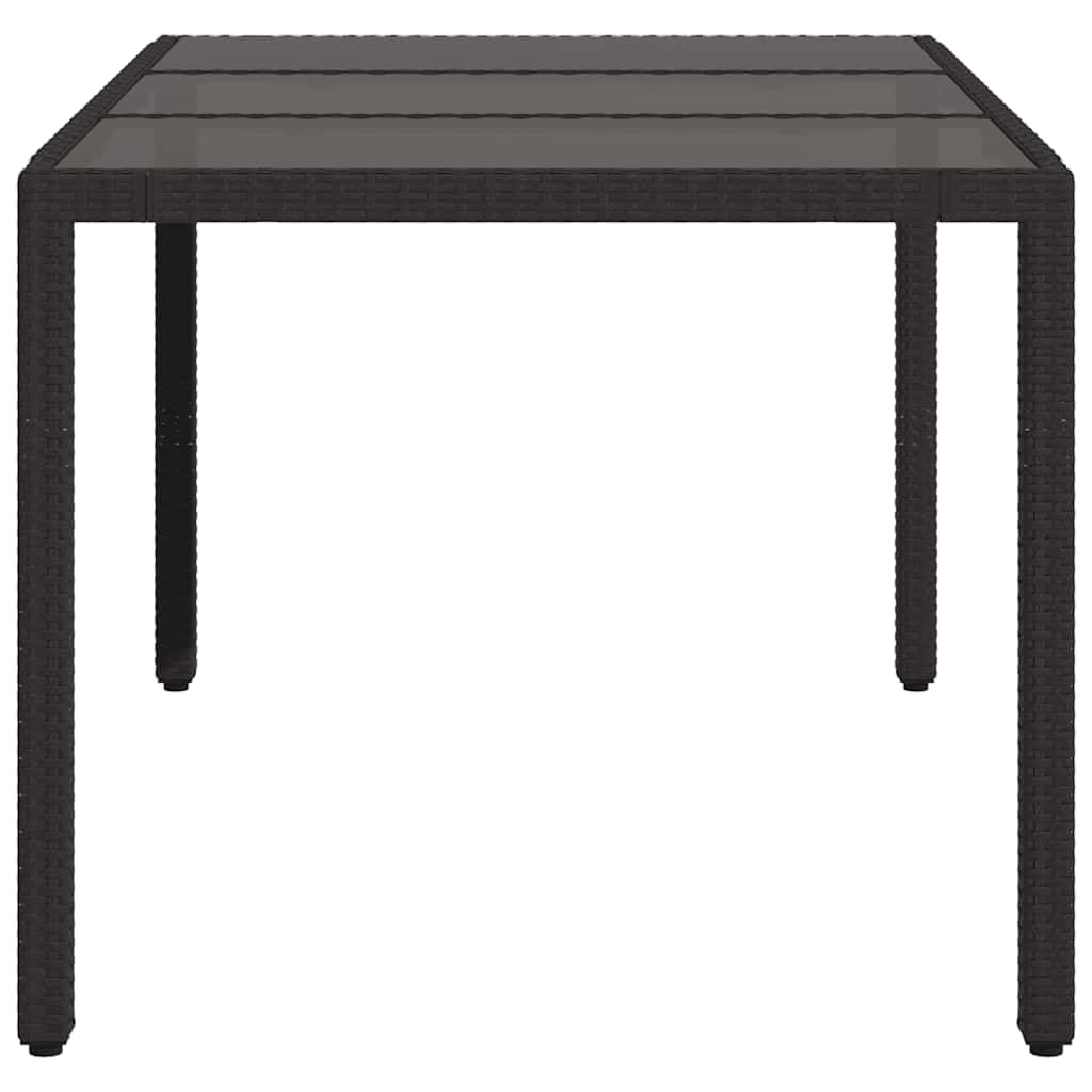 Tavolo da Giardino in Polyrattan Nero e Vetro 150x90x75 cm | Tavolo da pranzo per esterno con piano in vetro temperato e telaio in acciaio, ideale per arredare il patio.