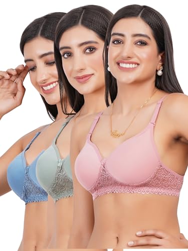 Image of Lace Padded Everyday Padded Bra for Women - Made of Pure Cotton Full Coverage Over Size Non Wired Pushup Soft Cup for T-Shirt Saree Dress Sports Garment for Daily Use Everyday