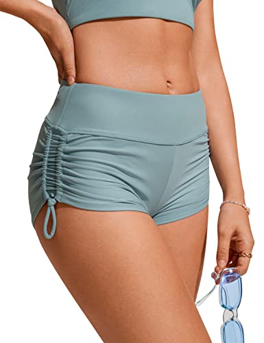 Image of CRZ YOGA Ruched Side Board Shorts 1.1'' | Full Lining, High Waisted, Tummy Control, Swim, Beach, Bathing Bottoms for Women