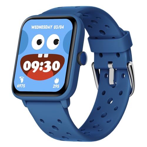 BIGGERFIVE Pulsera Actividad Sin App Niños Niñas 5 a 14 años, Reloj Inteligente con Podómetro, Resistente al Agua 5 ATM, Monitor de Sueño, Despertador Vibratorio, Juegos de Rompecabezas, Azul poroso