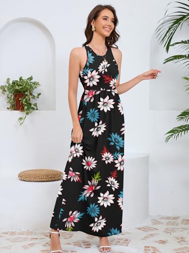 Image of DEARCASE Women's Sleeveless Maxi Dress Casual Plain Loose Summer Vacation Beach Long Dresses with Pockets