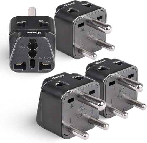 Image of OREI US to India Plug Adapter- Type D Travel Adapter - 2 in 1 Travel Adapter for India, Nepal, Pakistan - CE Certified - RoHS Compliant - 4 Pack, Black