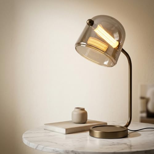 Image of Table Lamp 3-Color CCT (Warm + Natural + Cold White) LED Metal & Glass Shade Desk Light for Bedroom Living Room Study Office Home Decor