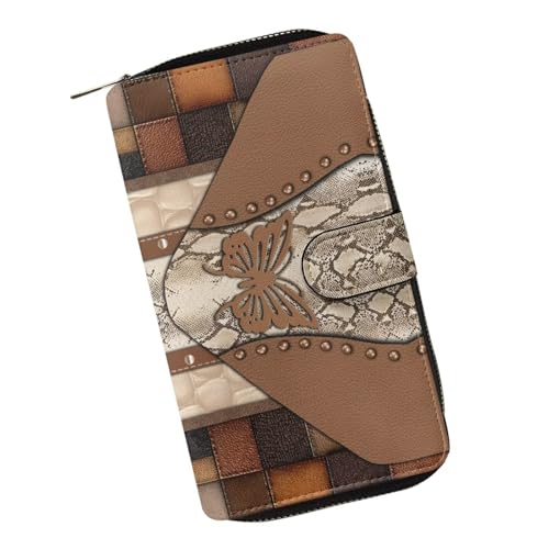 Image of COEQINE Ladies Wallets Pink Leopard Heart Black Printed Leather Phone Long Clutch Purses Check Coin Change Holder
