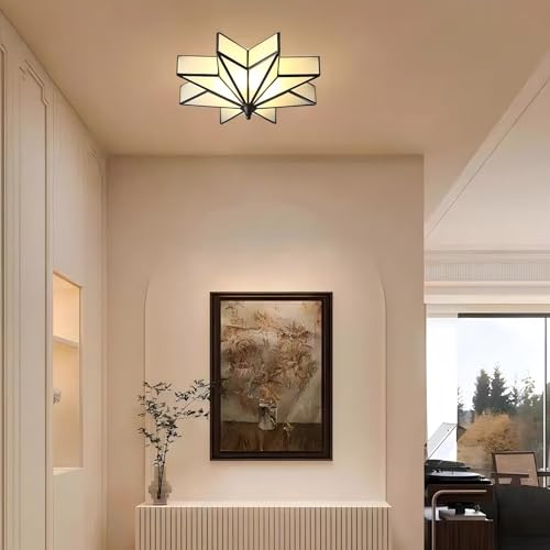 Image of LIGHTLAND 19.7 Inch Flush Mount Star Ceiling Light, 4 Lights Brass Ceiling Lamp with Glass Lampshade, Art Deco Close to Ceiling Light Fixtures for Bedroom Living Room Entryway Hallway, Black