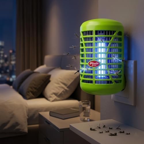 Image of Electric Mosquito Killer Lamp with Shock Grid | UV Light Insect Trap for Mosquitoes & Flying Bugs | Indoor Night Lamp for Home, Bedroom, Kitchen & Office | (Blue, Red, Green) (Green)