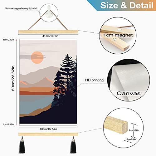 Boho Wall Art Sun Mountain Canvas Wall Art Prints Wooden Magnetic Poster Hangers Framed 16 X 24 Inch Set Of 2 Nature Botanical Wall Art For Living Room Bedroom Mid Century Modern Wall Decor #TOP5