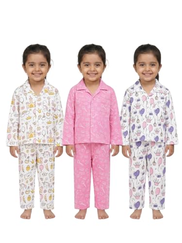 Image of The Mom Store Kids Cotton Night Suit for Boys and Girls | Breathable Night Dress for Kids Boys and Girls | Printed Nightsuit Pajama Set | Comfortable All-Season Sleepwear for Daily Use | Combo Set