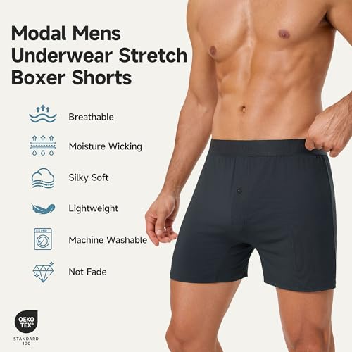 Modal Boxer Shorts for Men,6-Pack with Button Fly, Moisture-Wicking Stretch Boxer Briefs, Breathable Underwear2