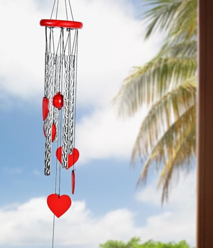 Image of ZAICUS Red Heart Wind Chime - Heart-Shaped Hanging Decor - Wind Chime for Home - Home Decor Items for Valentine's Day & Special Moments