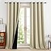 PONY DANCE Cortinas Salon Modernas 2 Piezas 100% Opacas 140x245cm, Cortinas Blackout Termicas Aislantes para Dormotorio/Puerta con Ojales,Beige Claro