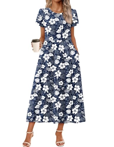Image of Zeagoo Summer Dresses for Women 2026 Maxi Bohemian Floral Short Sleeve Long Dress Casual Flowy Tired Beach Sundress