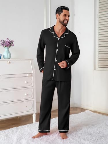 Image of QZH.DUAO Mens Pajama Set 100% Cotton Long Sleeve Button Down PJs