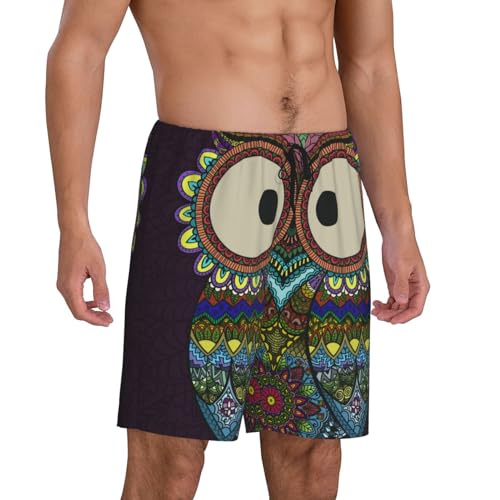 Boho Owl Print Men’s Sleep Shorts Bottoms Soft Comfy Pajama Wear Pants With Drawstring Pockets2