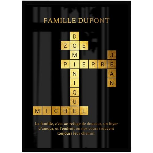 Affiche Mots-Croisés Famille personnalisée A4 tableau prénoms croisés