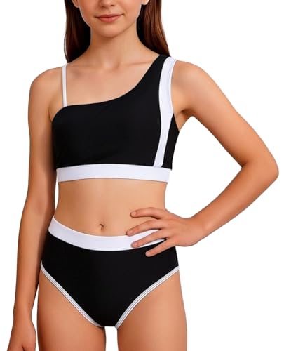 Happy Cherry - Niña Traje de Baño Bikini para Playa Vacaciones Bañador Natación Niñas Adolescente Tankini de 2 Piezas Verano Chica Conjunto de Bikinis Deportivo con Top Braguita - 11-12 Años - Negro