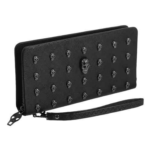 TENDYCOCO 3pcs Phone Handbag Gothic Pu Holder Vintage Wallet Wristlet Skull Lether for Zippered Black Punk Clutch Long Wallet4
