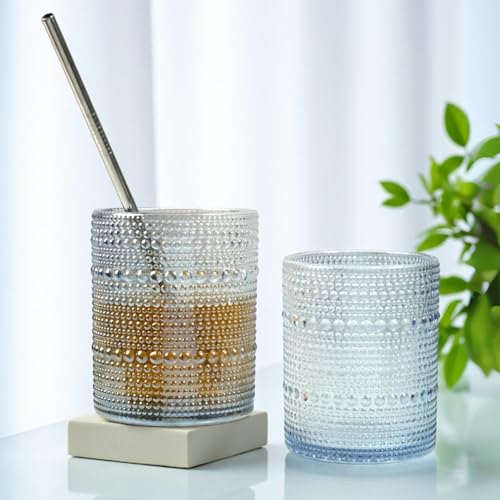 Image of Kookee Jupiter Vintage Hobnail Bubble Glass Double Old Fashioned Whiskey Tumblers | Cocktail Drinking Glasses for Dinner Parties | Set of 6 | 300ml (12223)