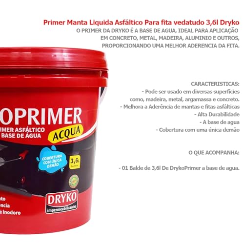 Primer Acqua Dryko Asfáltico Base D'Água para Manta Asfáltica - Galão 3,600 litros