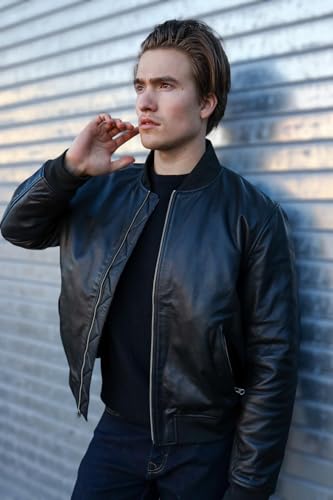Mens Bomber Black Leather Jacket - Full Grain Premium Cow Hide Leather3