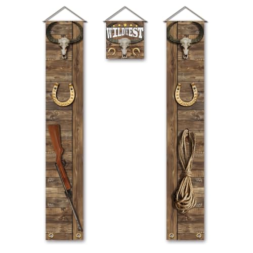 Superdant Decoración de vaquero del oeste, pancarta de bienvenida para puerta y porche, juego de decoración de fiesta