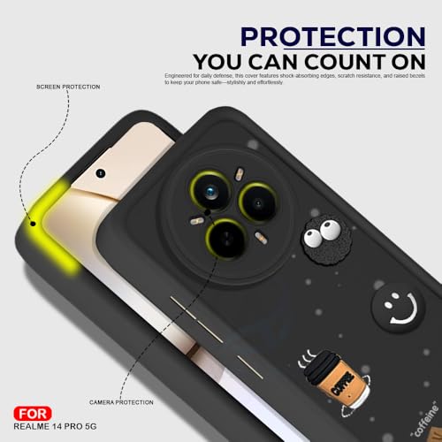 Image of AESTMO Back Case Cover for Realme 14 Pro 5G | Cute Fun Cartoon 3D Ball | Coffee Silicone Case | Full Body Protection | Camera Protection Back Cover for Realme 14 Pro 5G (Black) | Cute Fun Cartoon