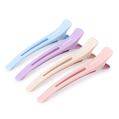 AIMIKE 4 Haarklammern, Haarclips zum Stylen und Schneiden, Abteilklammern Friseur Hair Clips Damen, No Trace Klammern Haare mit Silikonband, Haarklammern Friseurbedarf für Dickes & Dünnes Haar-Macaron