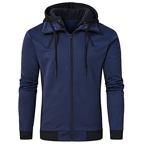 Image of YuKaiChen Men's Hooded Jacket Slim Fit Double Zipper Turtleneck Fleece Hoodie Outerwear