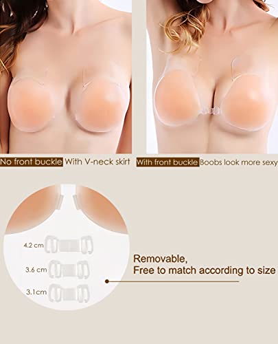 Adhesive Bra Sticky Bra For Women Push Up，Backless Strapless Bra Invisible Conceal Lift Backless Dress With Nipple Covers Beige #TOP5