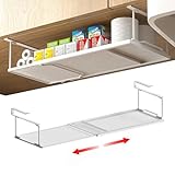 Hanging Under Shelf Storage Basket Organizer 2 Pack, Expandable Under Cabinet Metal Wire Shelf Rack for Kitchen Pantry Cupboard Desk, Space...