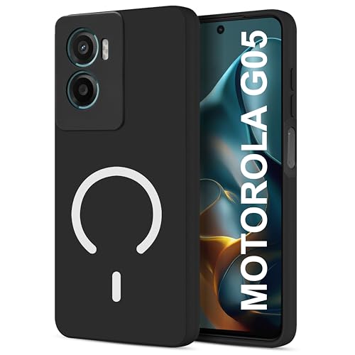 Image of SBMS Silicone Back Cover Case for Motorola G05 | Soft Micro-Fibre Lining Inside | Magsafe Print On Back Side Camera Protection Bump | Shockproof Case for Moto G05 (Magsafe Print Big Black)