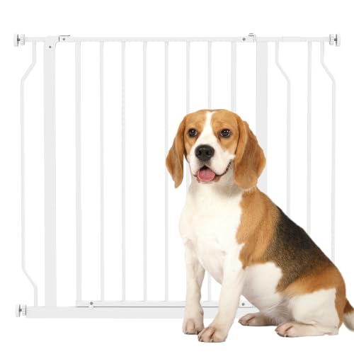 PawHut Barrera de Seguridad para Perros Extensible 75-95 cm para Puertas y Escaleras Puerta de Seguridad Apertura en Dos Sentidos y Solo una Mano Extensiones Montaje a Presión y Doble Bloqueo Blanco