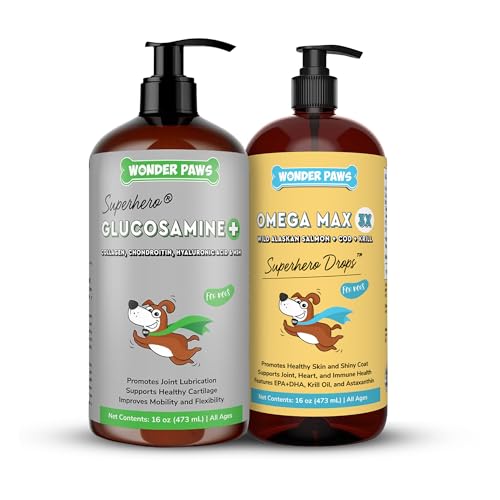WONDER PAWS Liquid Glucosamine Superhero Drops Plus Omega Max Fish Oil - for Dog's Mobility, Skin and Joint Care & Immun