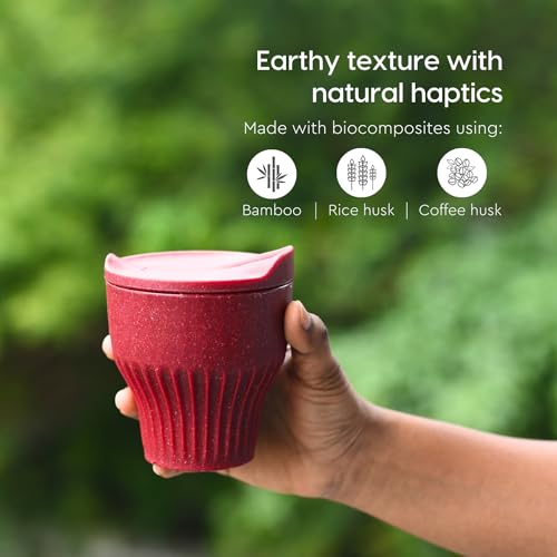 Image of Eha Earth Friendly Rafter Coffee Mug with Lid | Tea Cup Set | 250 ml | Made with Rice Husk | Microwave Safe Mugs for Gifting | 2 Unit | Coral